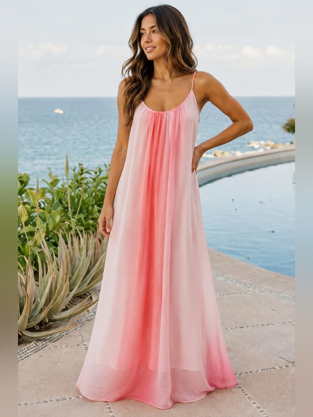 Elegant Pink Ombre Maxi Dress